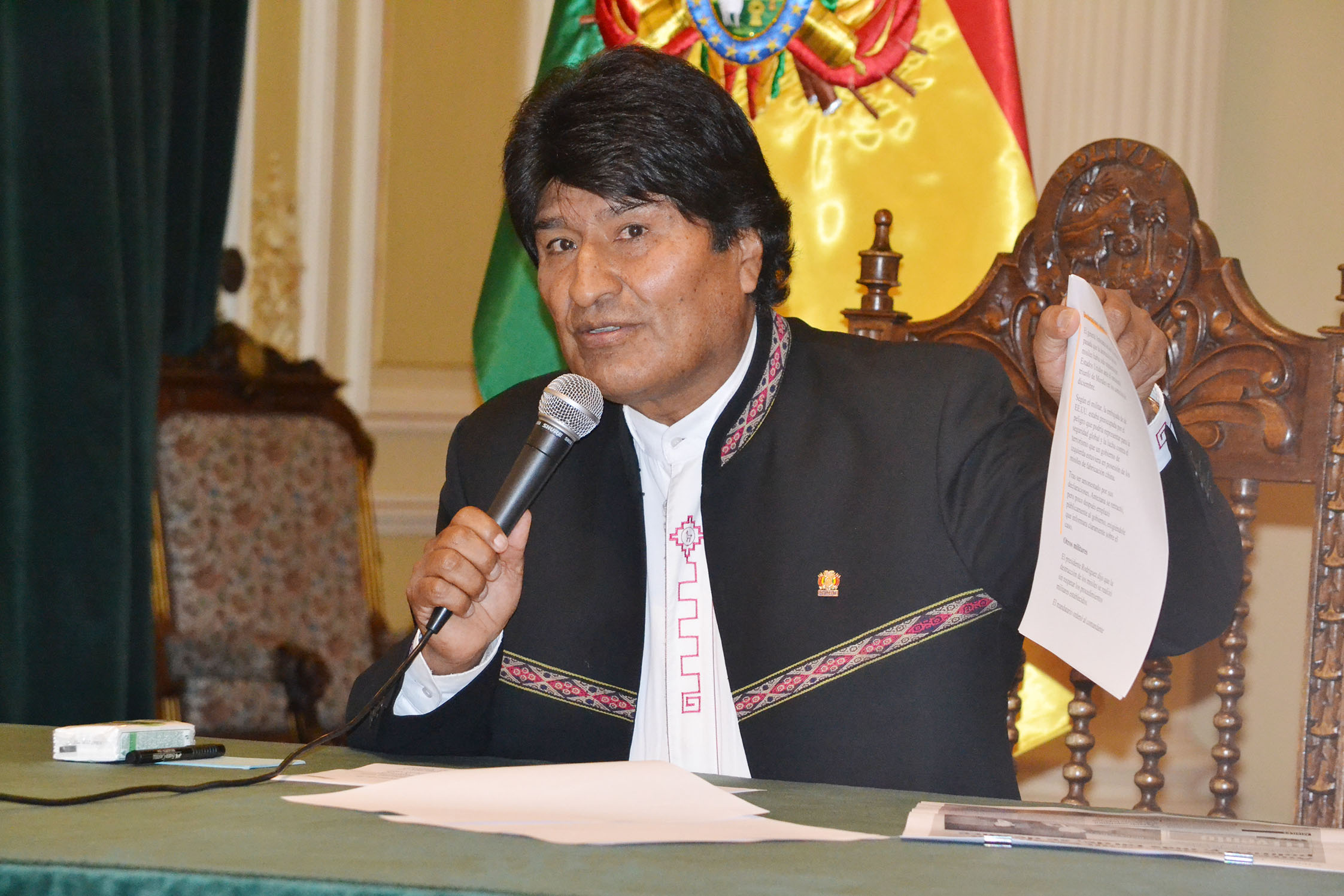 Presidente Evo Morales en conferencia de prensa sobre Misiles en Palacio de Gobierno . ( Jose Lizaure/ABI )